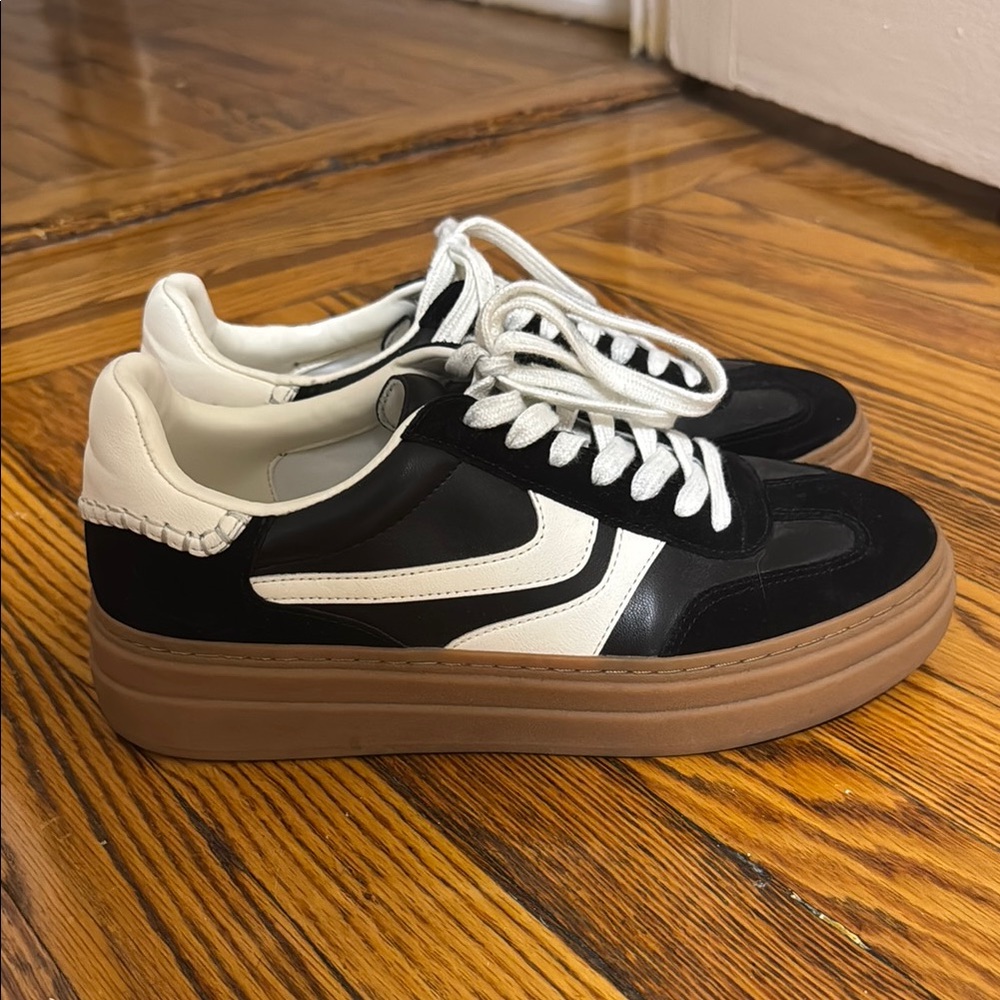 Black and White Sneakers with Tan Sole
